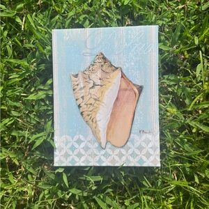 Seashell Canvas Art with Blue and Brown Tones
